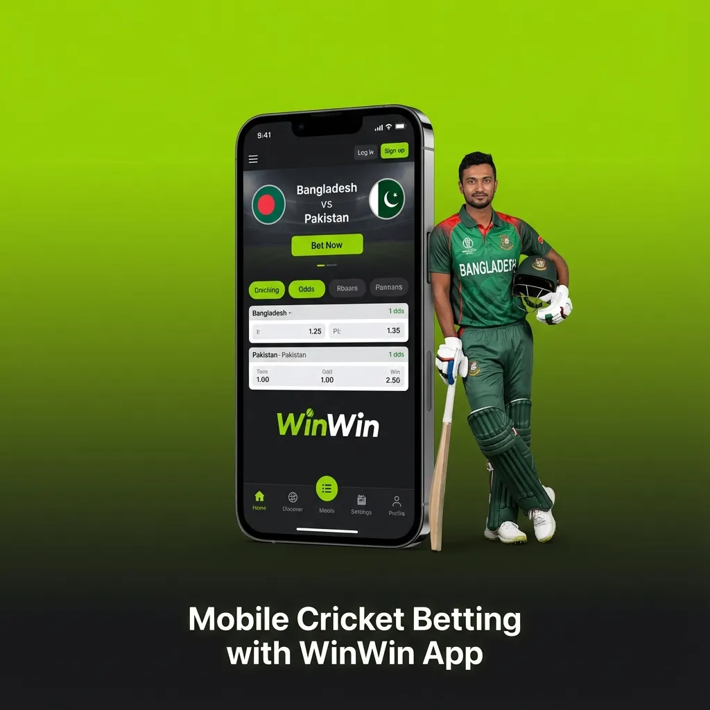 Bangladeshi user placing live cricket bets on a smartphone using the WinWin mobile betting app interface