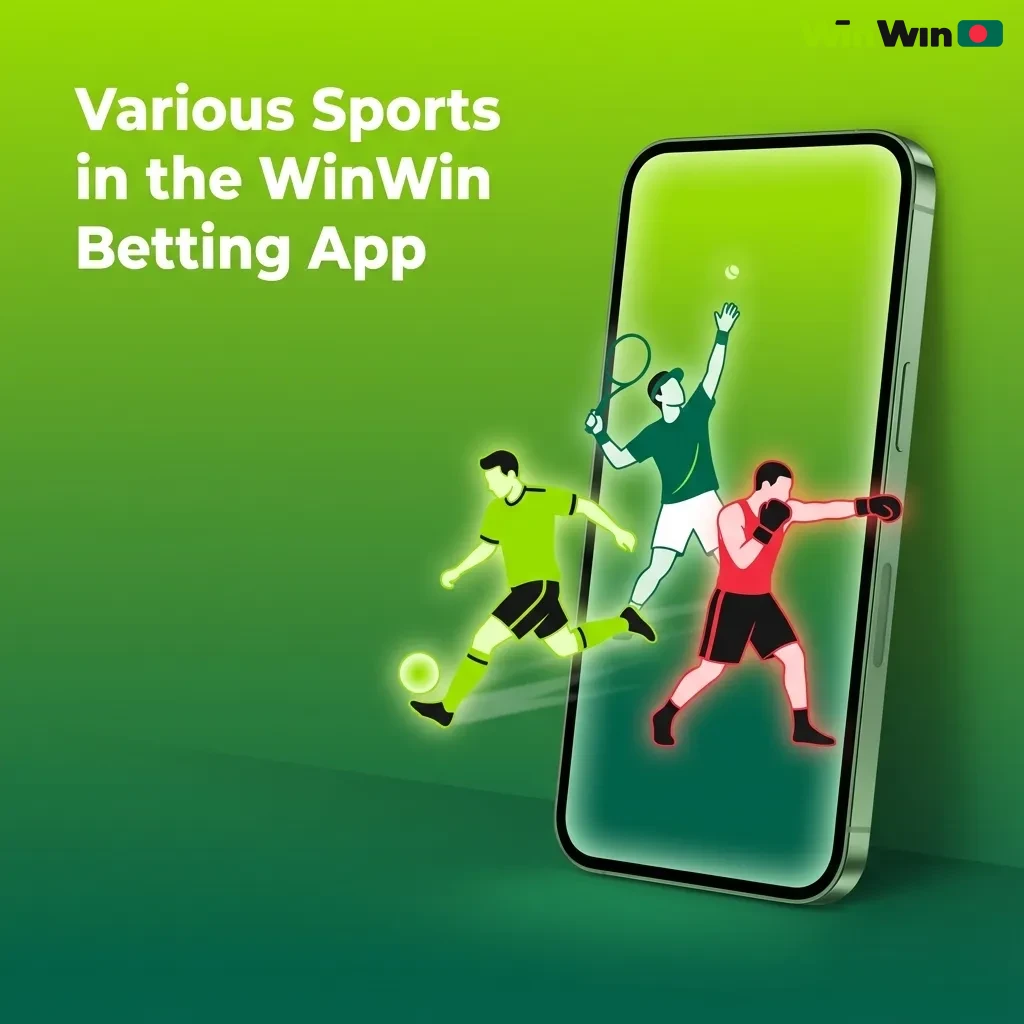 WinWin betting app interface showing icons for cricket, football, tennis, kabaddi, eSports and more sports markets