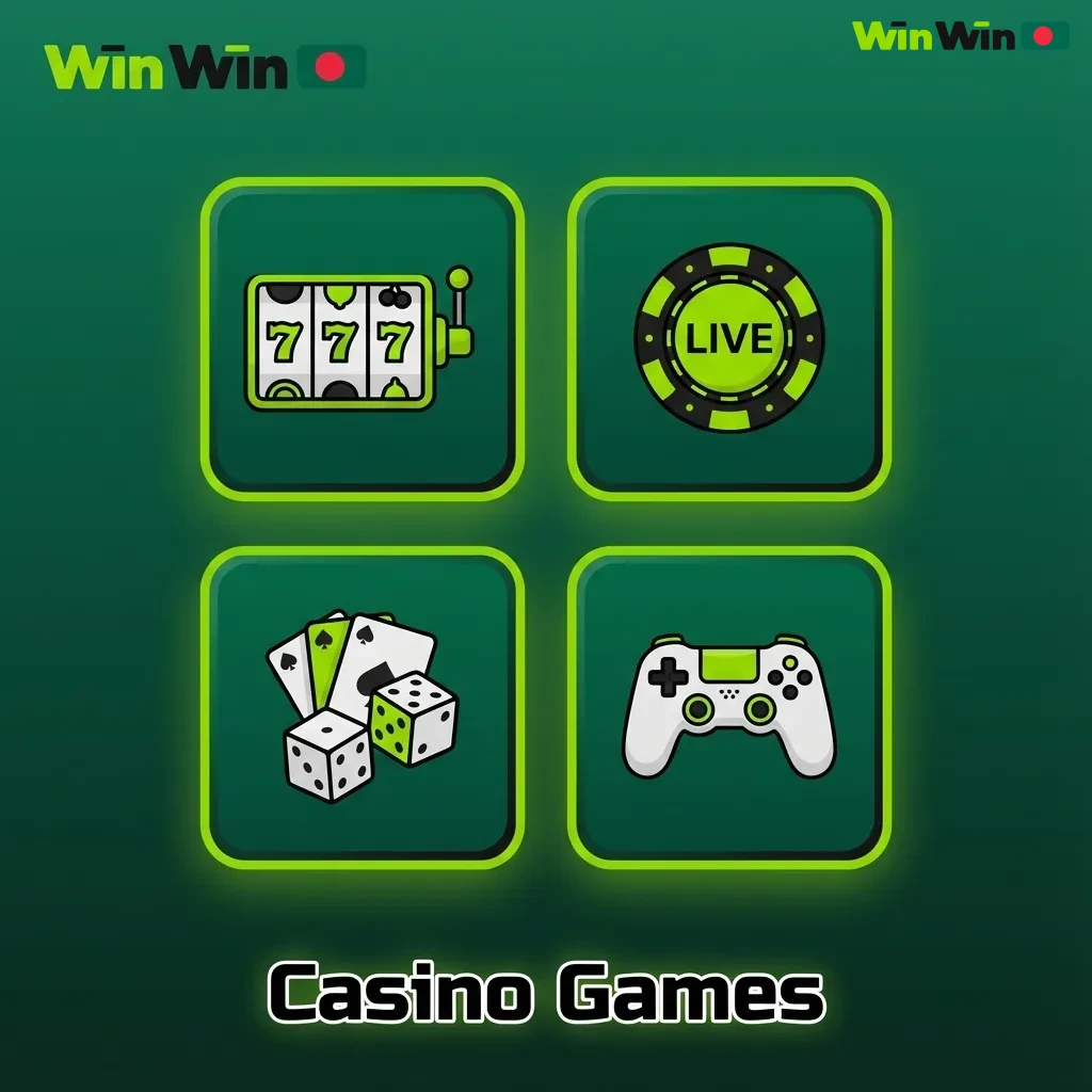 Online casino lobby showcasing slots, live dealer tables, and card games for Bangladeshi players