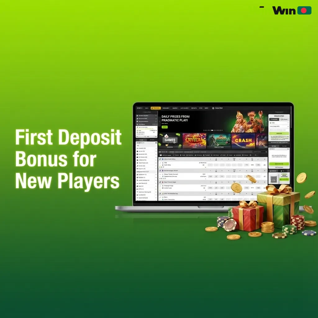 Banner showing “First Deposit Bonus: 200% + 150 Free Spins” for new Bangladesh casino players in bright promo style