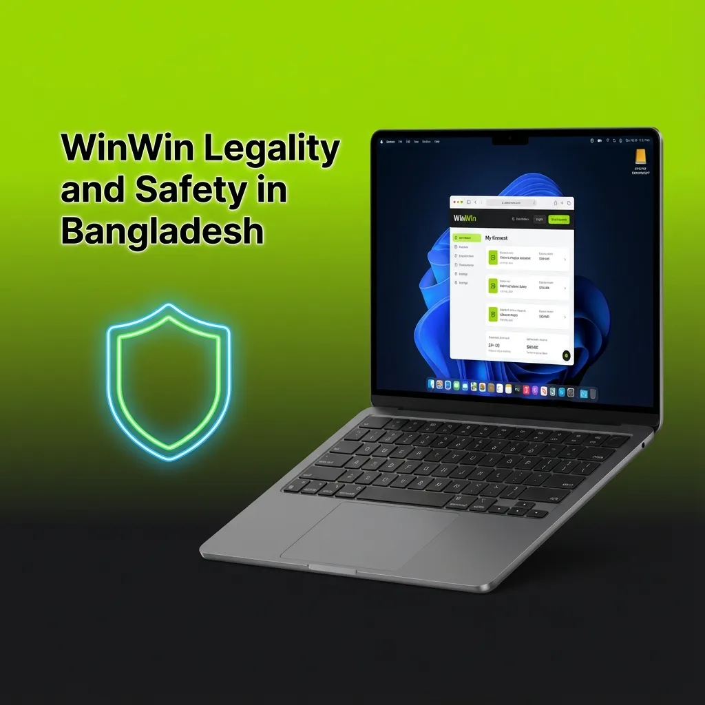 WinWin Bangladesh site showing Curacao eGaming license, secure encrypted play, RNG‑tested games, and responsible gaming tools