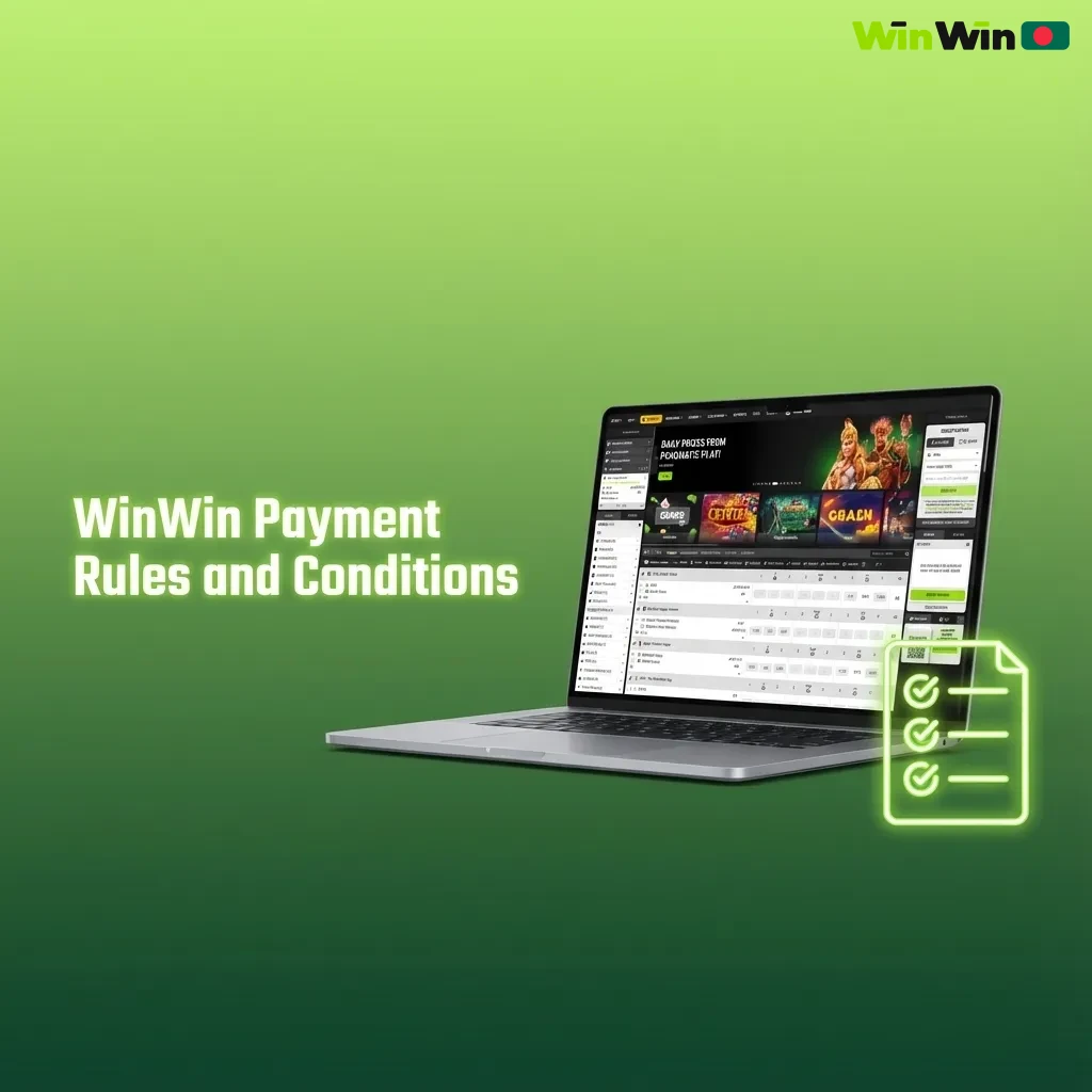 Infographic-style page titled “WinWin Payment Rules and Conditions” listing rules for safe deposits and withdrawals in Bangladesh