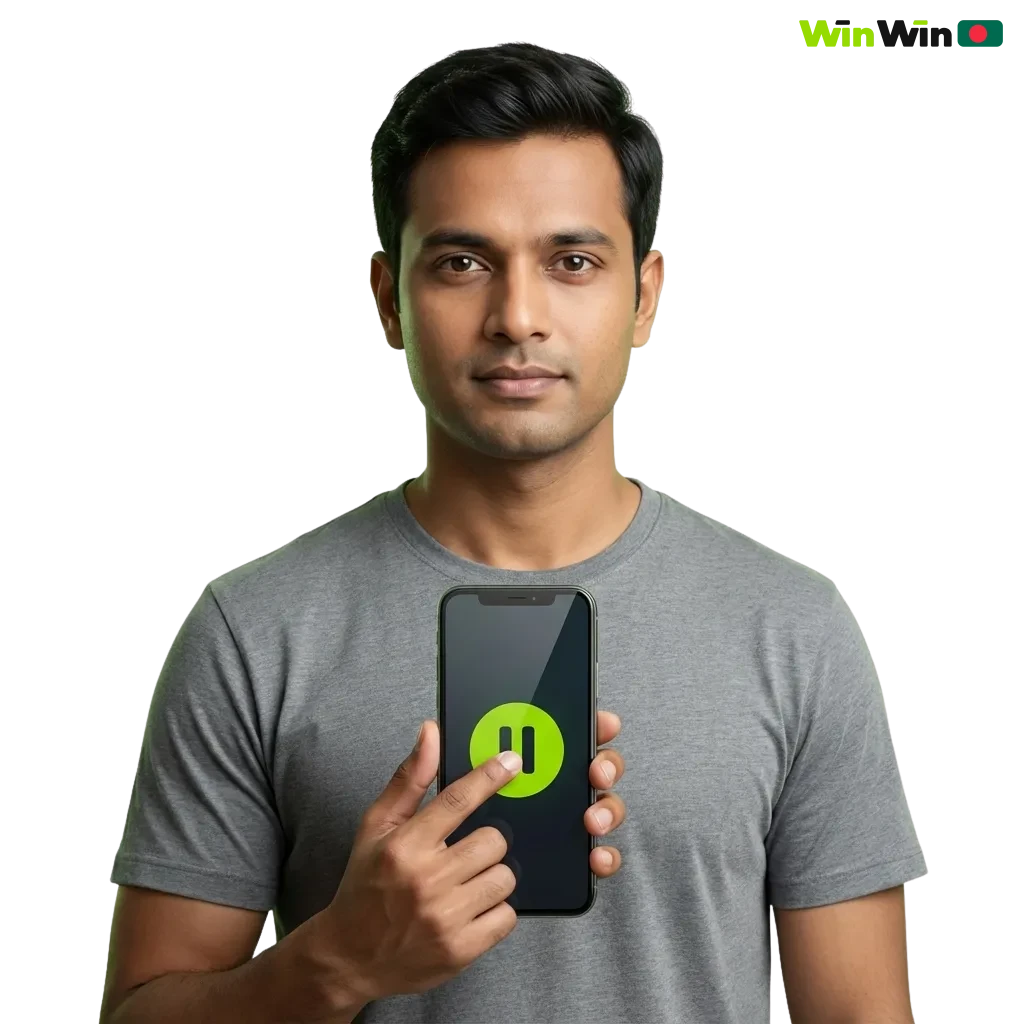 Illustration of a player using gambling limit tools on WinWin, highlighting safe, responsible gaming and wellbeing.