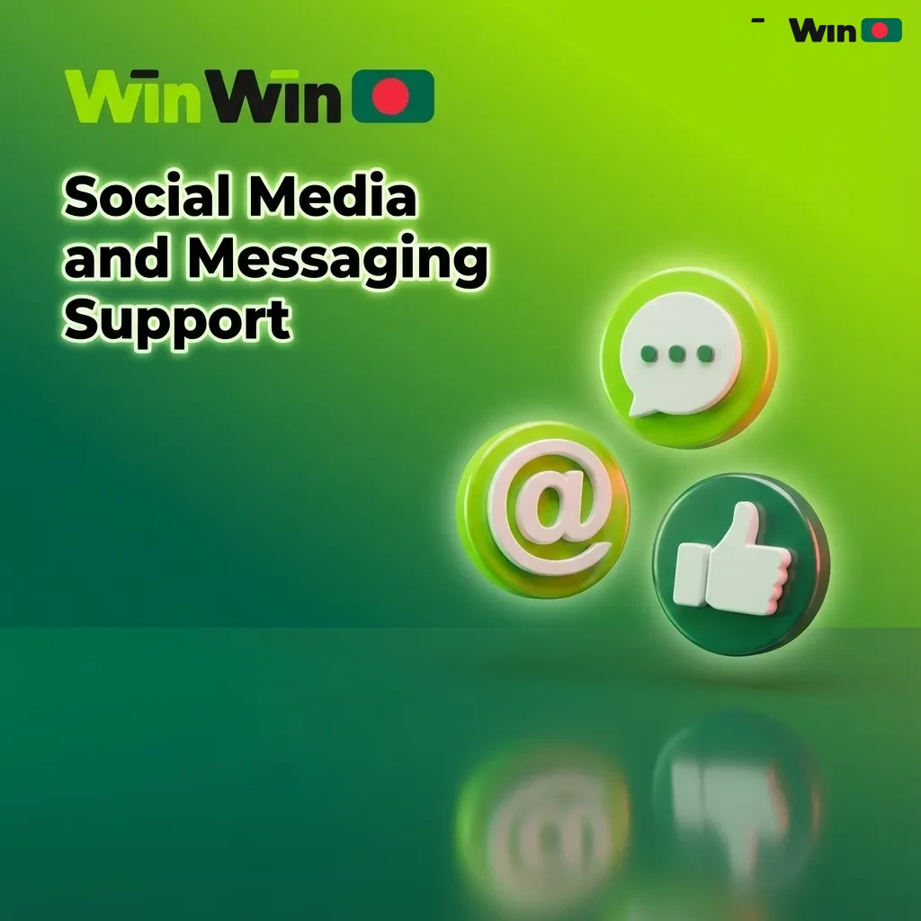 Smartphone showing WhatsApp, Telegram, Messenger and Twitter icons with support chat bubbles and Bangladesh map in background