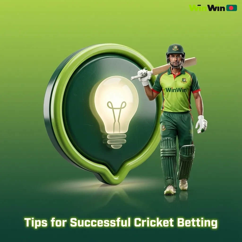 Infographic titled “Tips for Successful Cricket Betting” with icons for stats, weather, bankroll, and site tools
