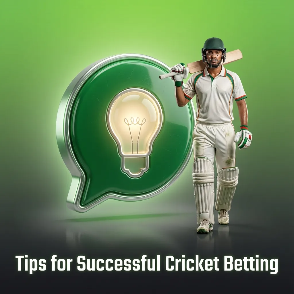 Illustrated guide listing tips for successful online cricket betting, stats analysis, pitch conditions, bankroll and live odds tools