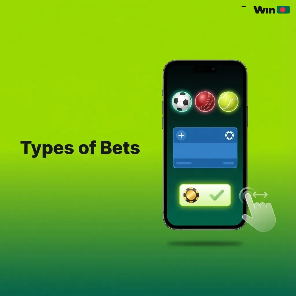 Infographic explaining single, express, system, handicap, and totals sports bets with brief descriptions of each type