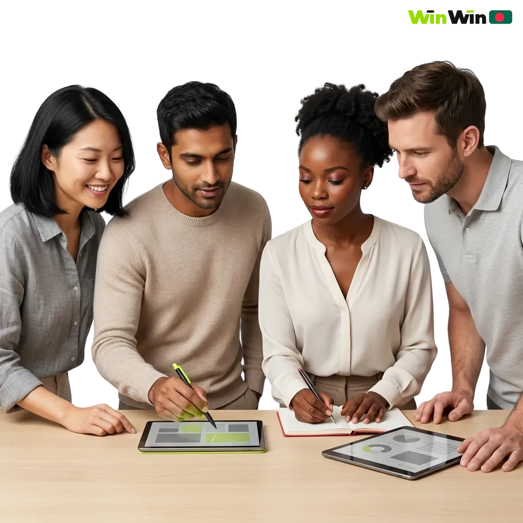 WinWin Company logo featuring sports betting and casino games with mobile apps for Android and iOS users