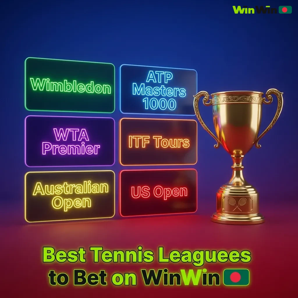 Tennis betting interface showing Grand Slam tournaments and ATP/WTA events available on WinWin platform