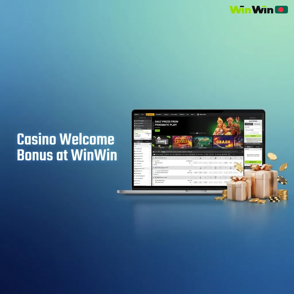 WinWin Casino welcome bonus: 200% deposit match plus 150 free spins for new players from Bangladesh with live dealer games.