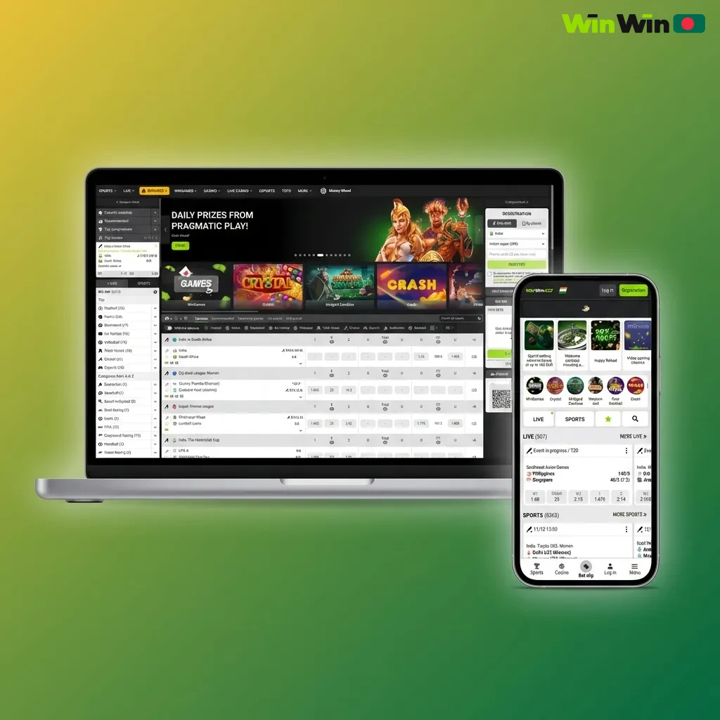 WinWin website homepage showing navigation bar with Sports, Live Betting, Casino, Live Casino, and Promotions tabs