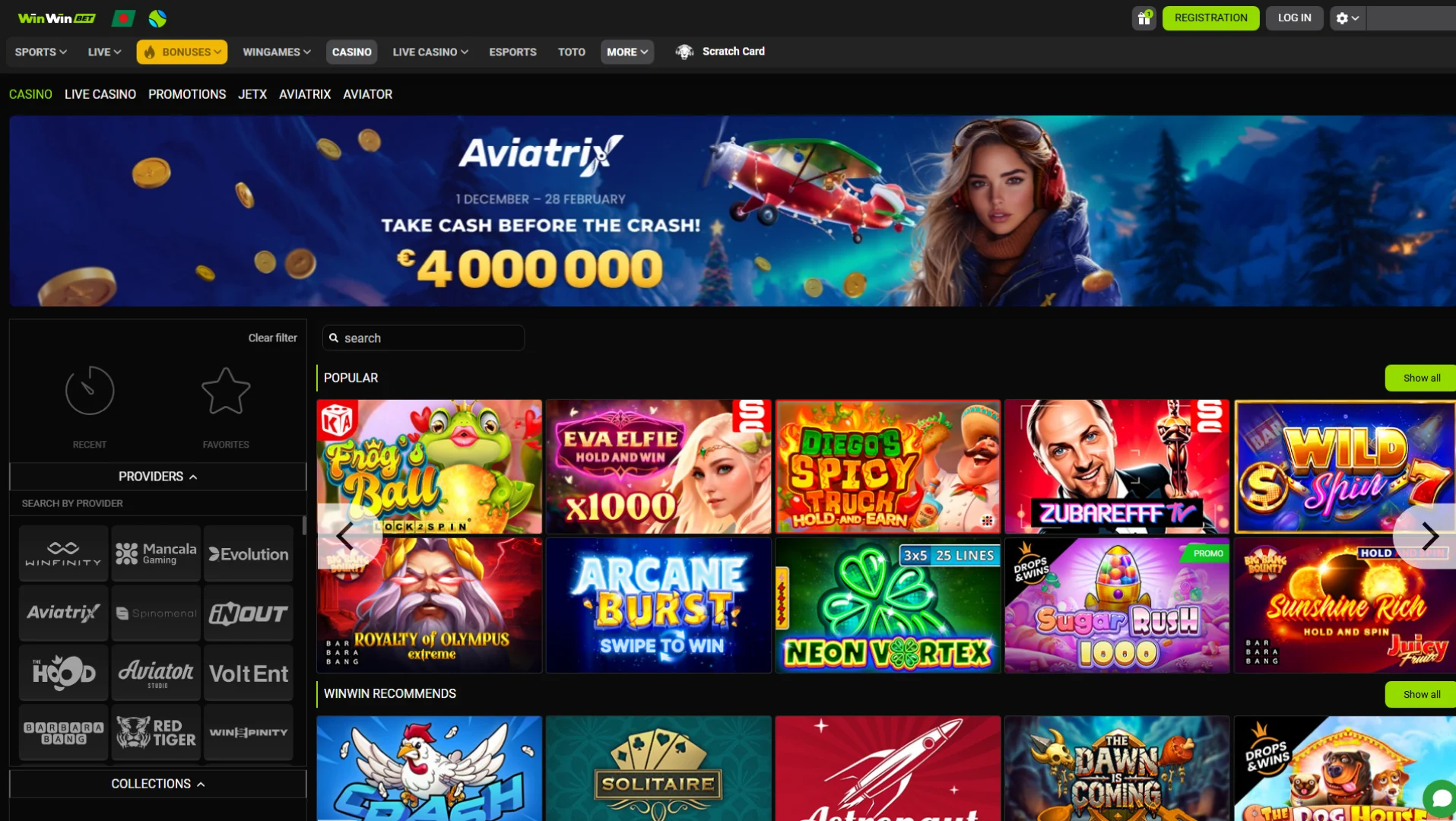 WinWin online casino interface featuring popular slots and live dealer games in Bangladesh.