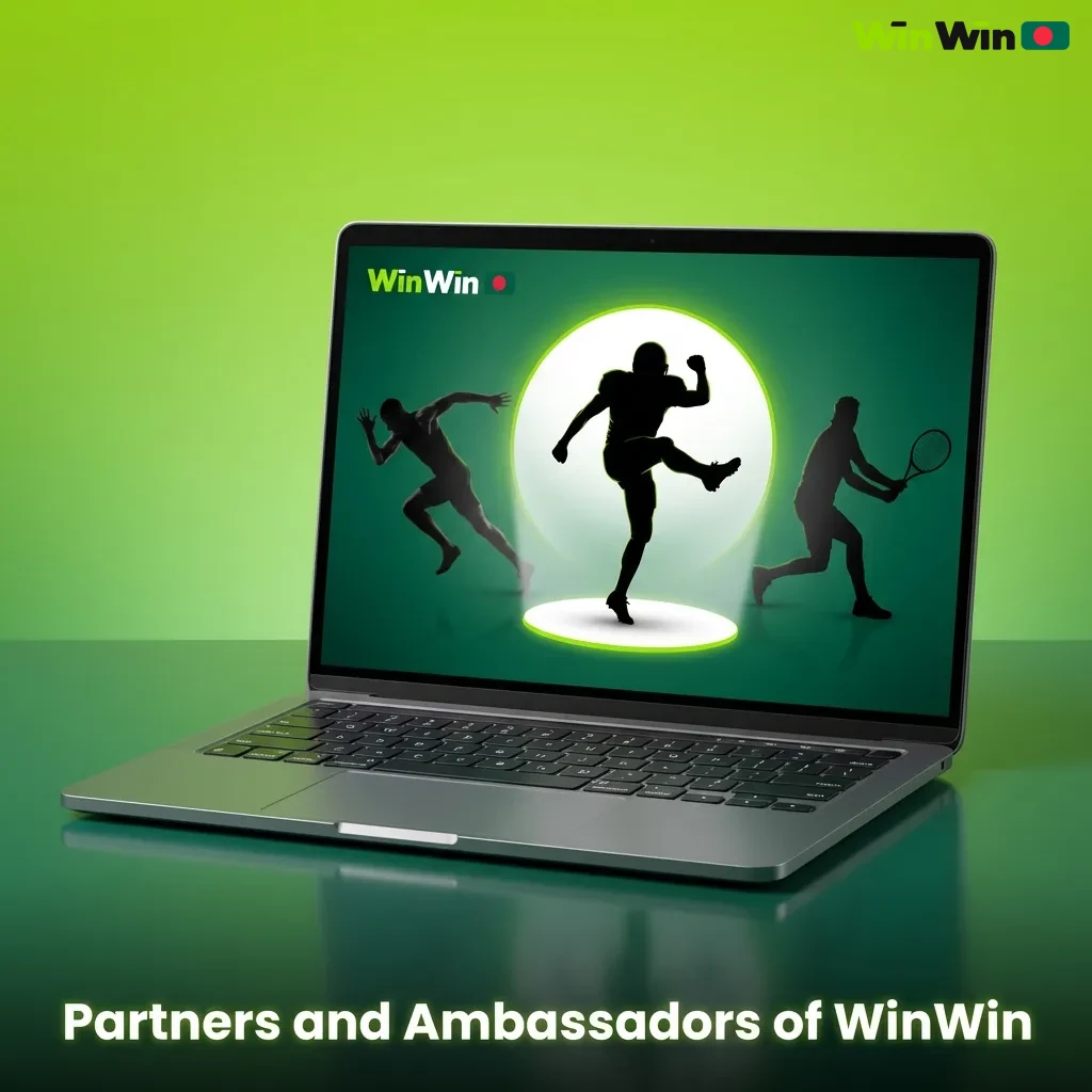 WinWin partners including Shakib Al Hasan, BPL, local football clubs, and esports teams in Bangladesh promotional display