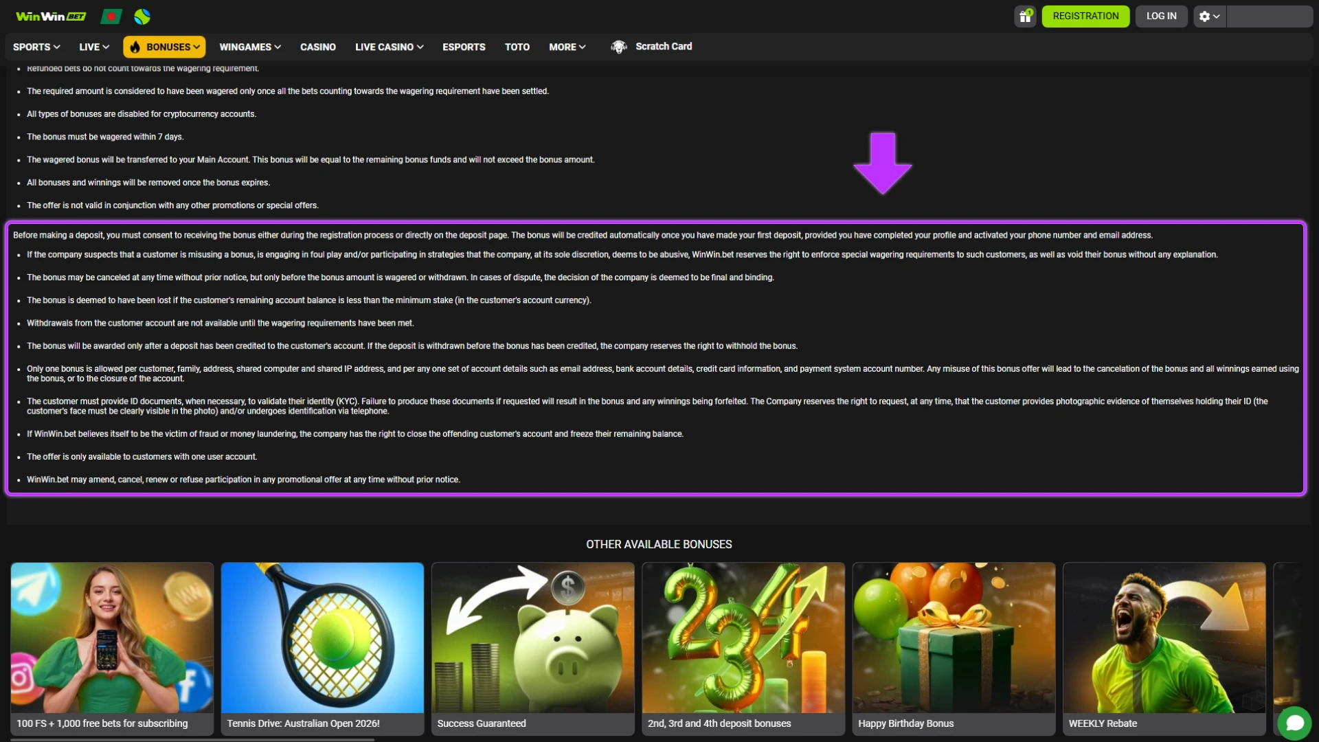 Place bets using your bonus funds on the WinWin platform, following all applicable rules.