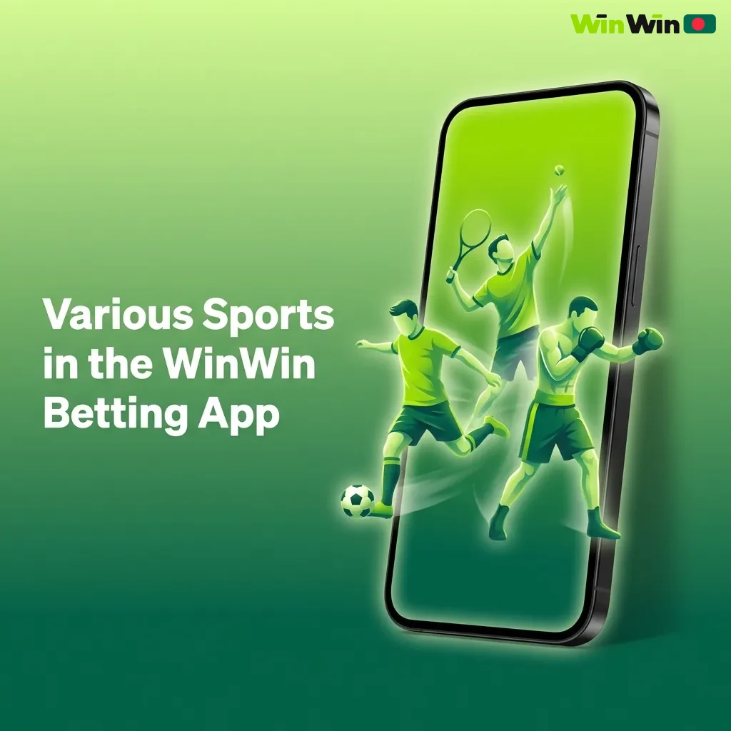 WinWin Betting App interface showing multiple sports options including football, cricket, tennis, basketball, and eSports