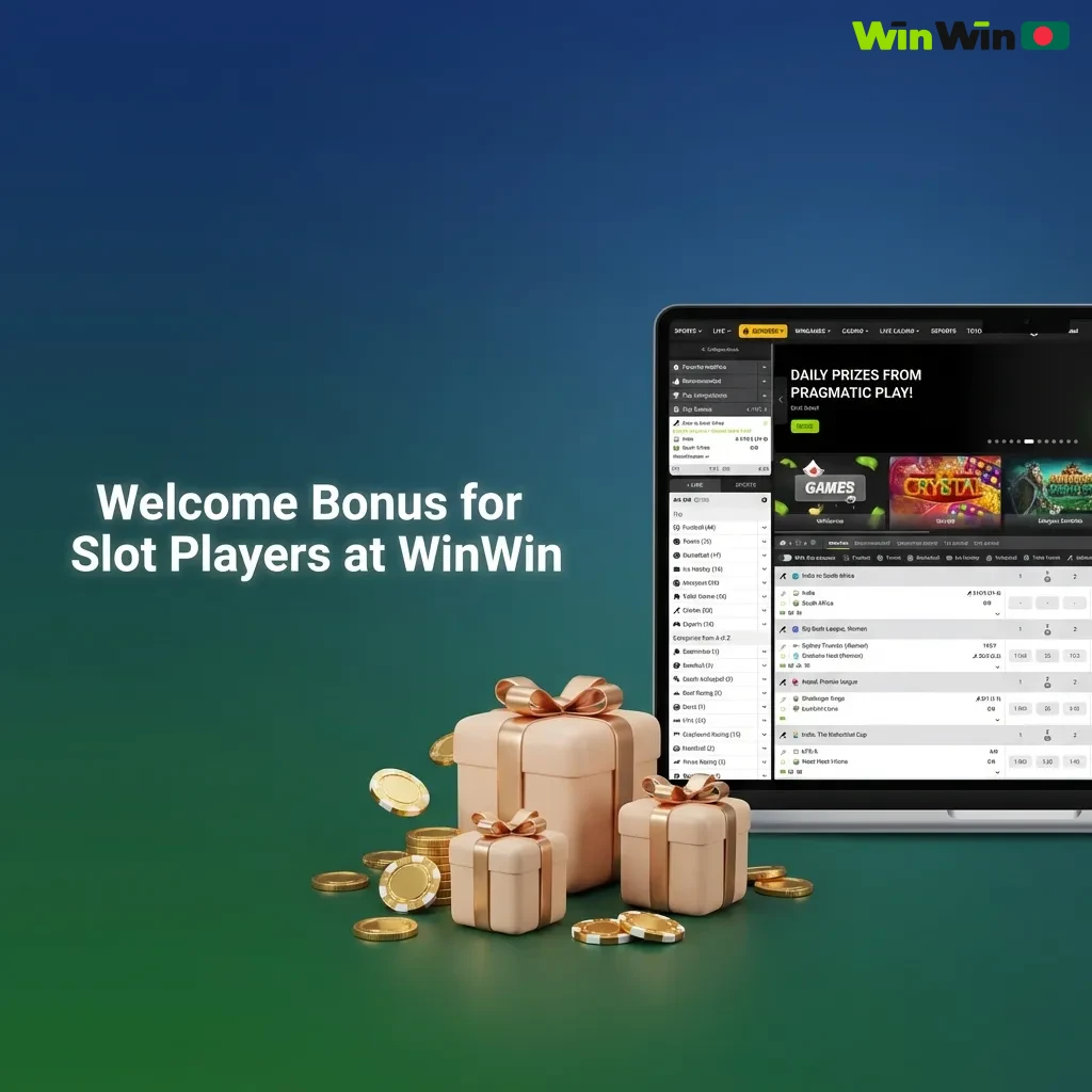 WinWin casino welcome bonus offering 200% match up to BDT 50,000 plus 150 free spins for new slot players
