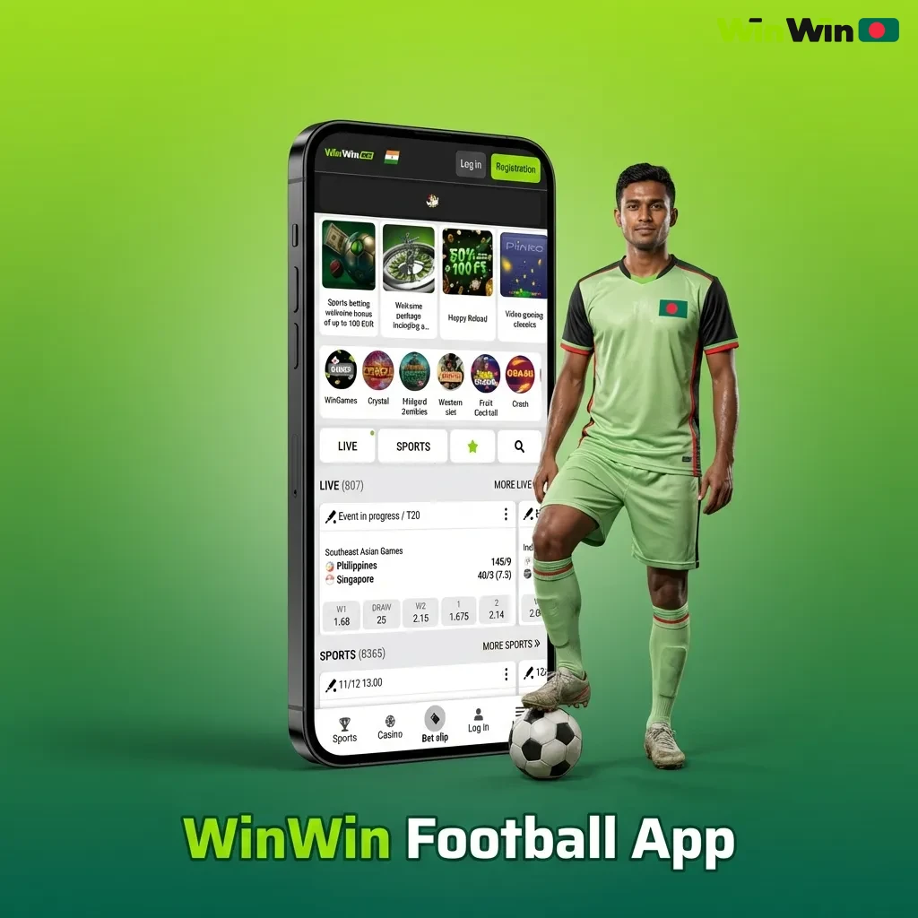WinWin Football App for Android and iOS with betting options for pre-match and live football markets on mobile devices.