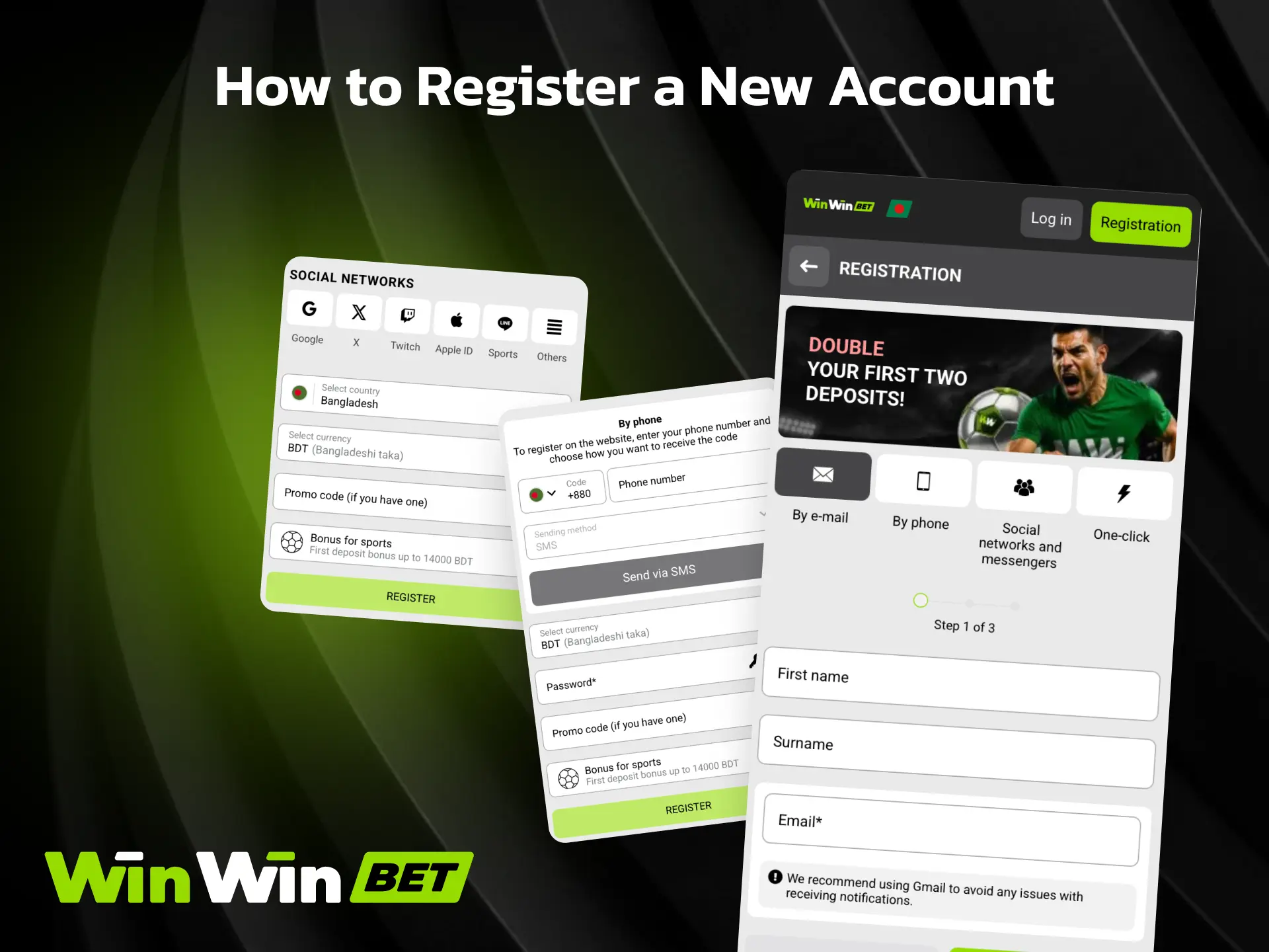 Step by step guide to register a new account on the WinWin mobile app.