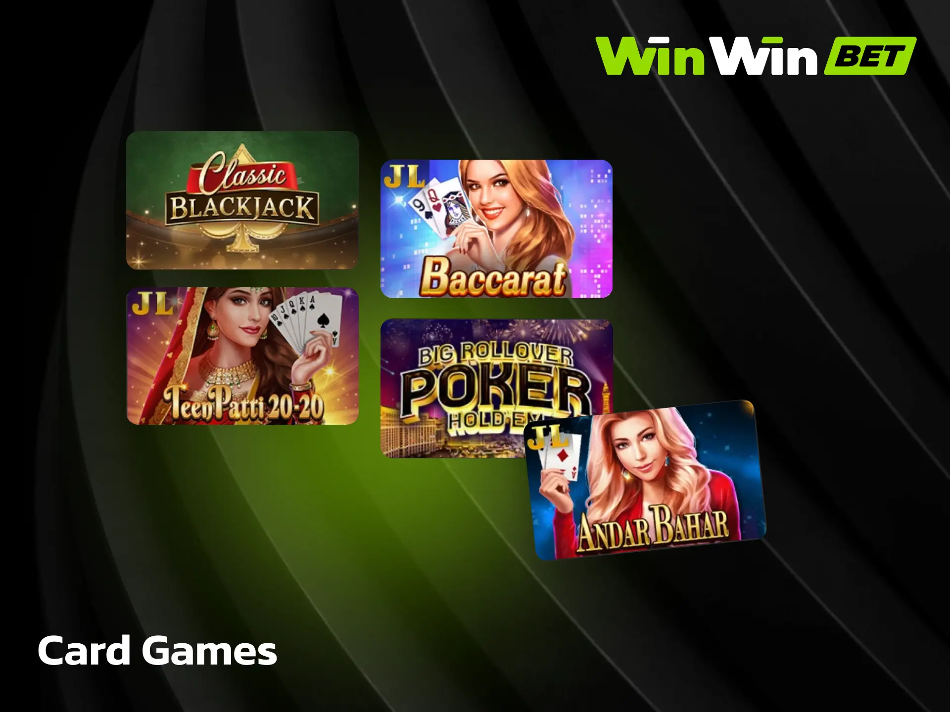 Card games on WinWin including blackjack, baccarat, and poker variants.