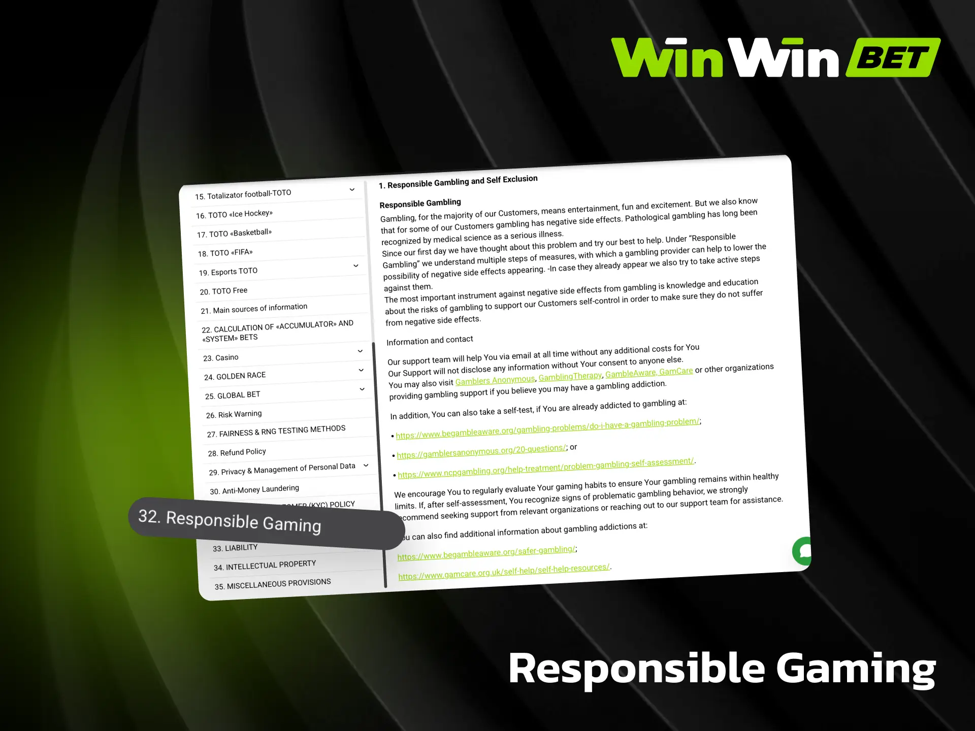 Responsible gaming tools on WinWin to set limits and protect your balance.