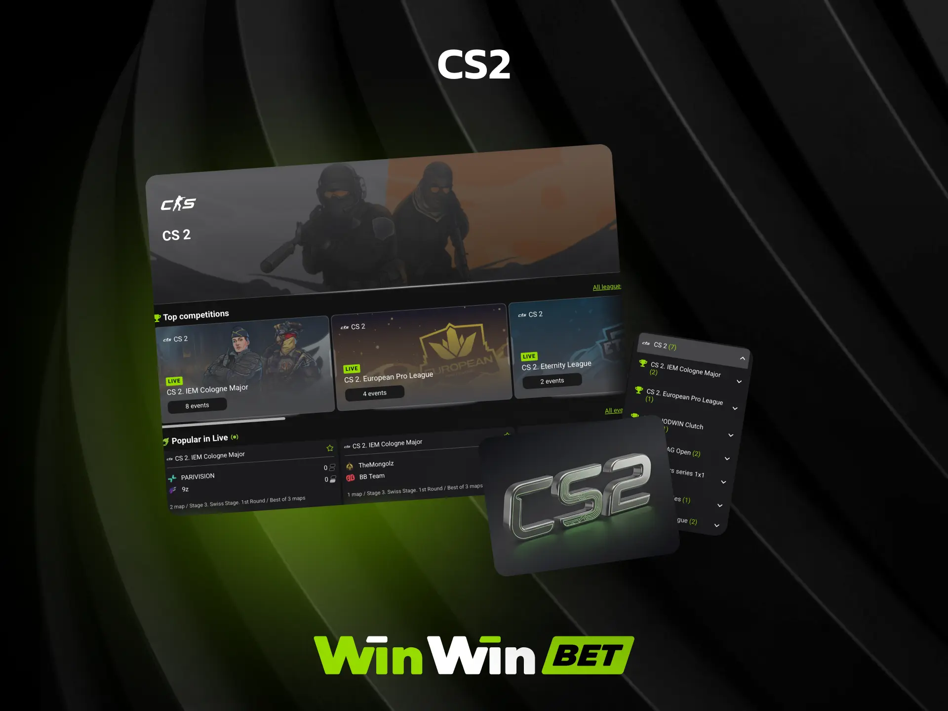 Bet on CS2 at WinWin with coverage of ESL Pro League and Major Championships.