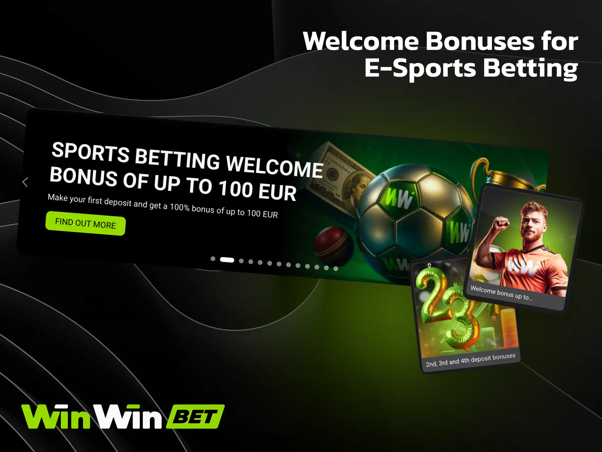 Welcome bonuses for e-sports betting on WinWin with extra funds on your first deposit.
