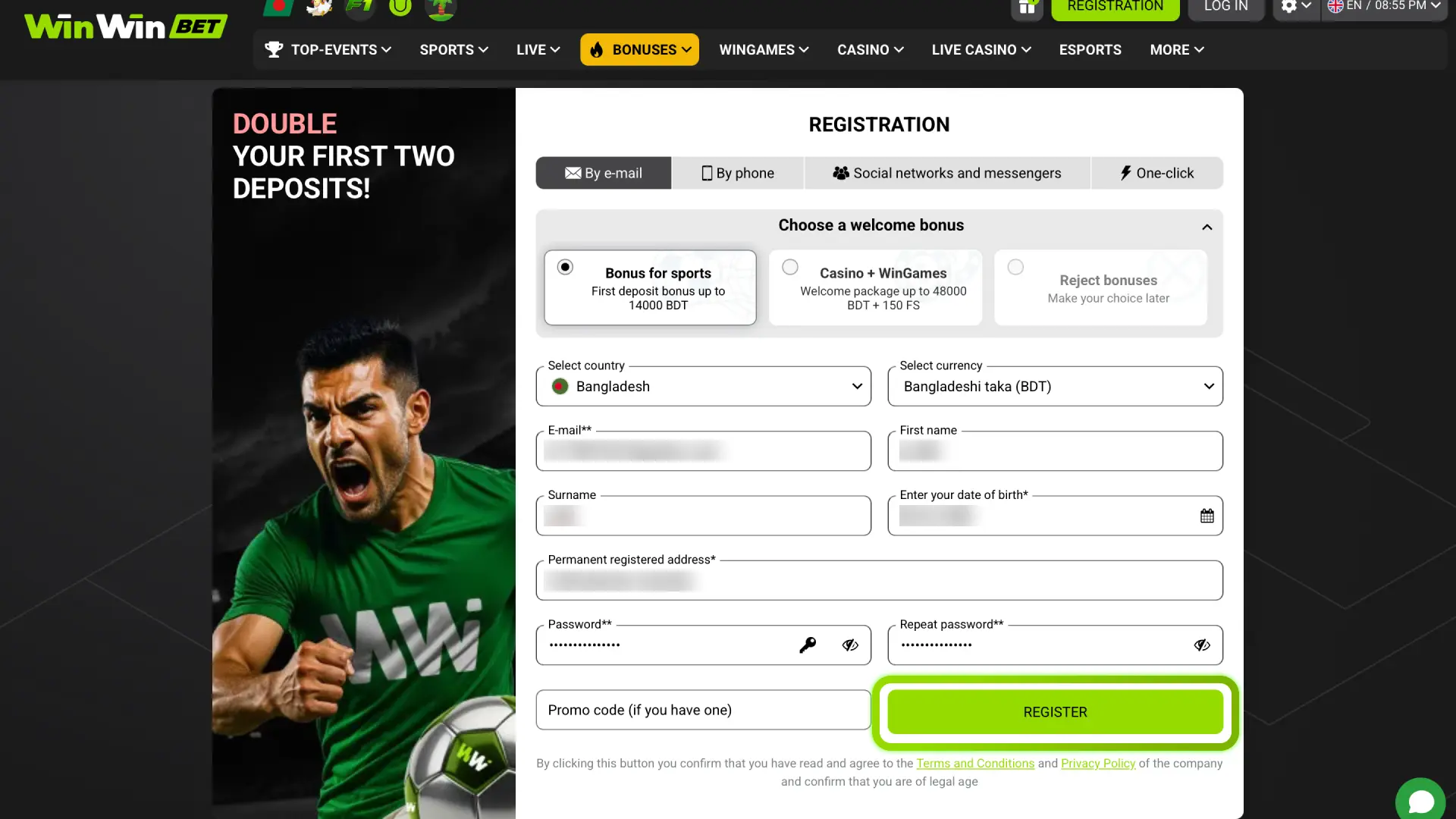 Sign in to your WinWin account using phone number, email, or username to start deposit.